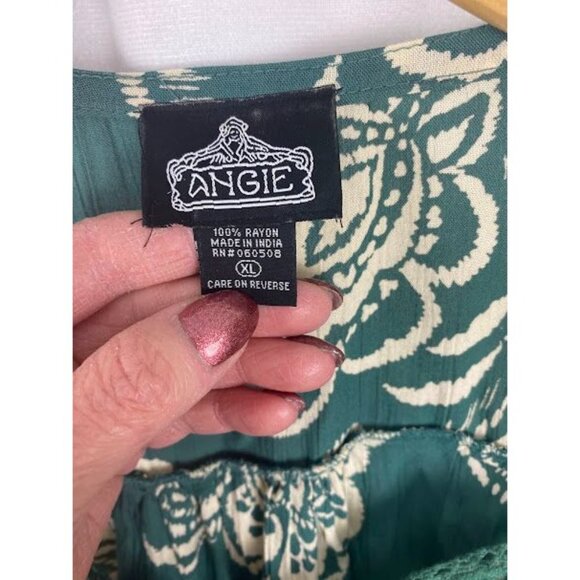 Angie Bohemian Floral Pheasant Green White Top Women's XL - Picture 9 of 9